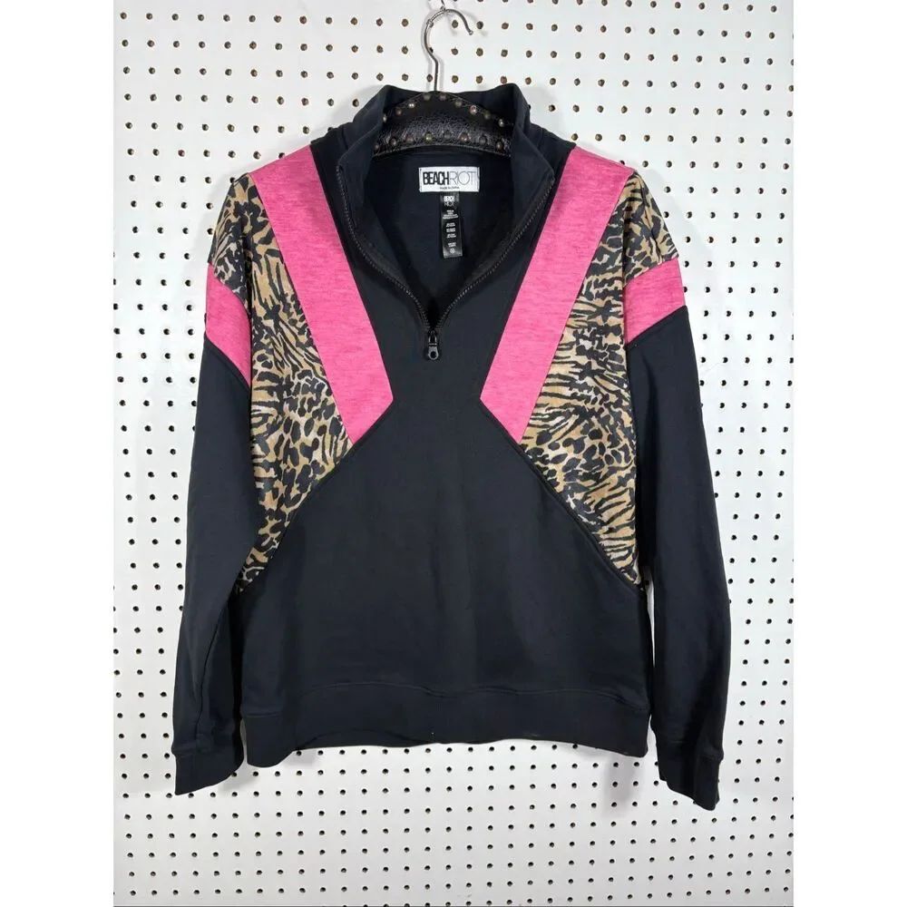Anthropologie Beach Riot leopard print half zip pullover sweatshirt size M